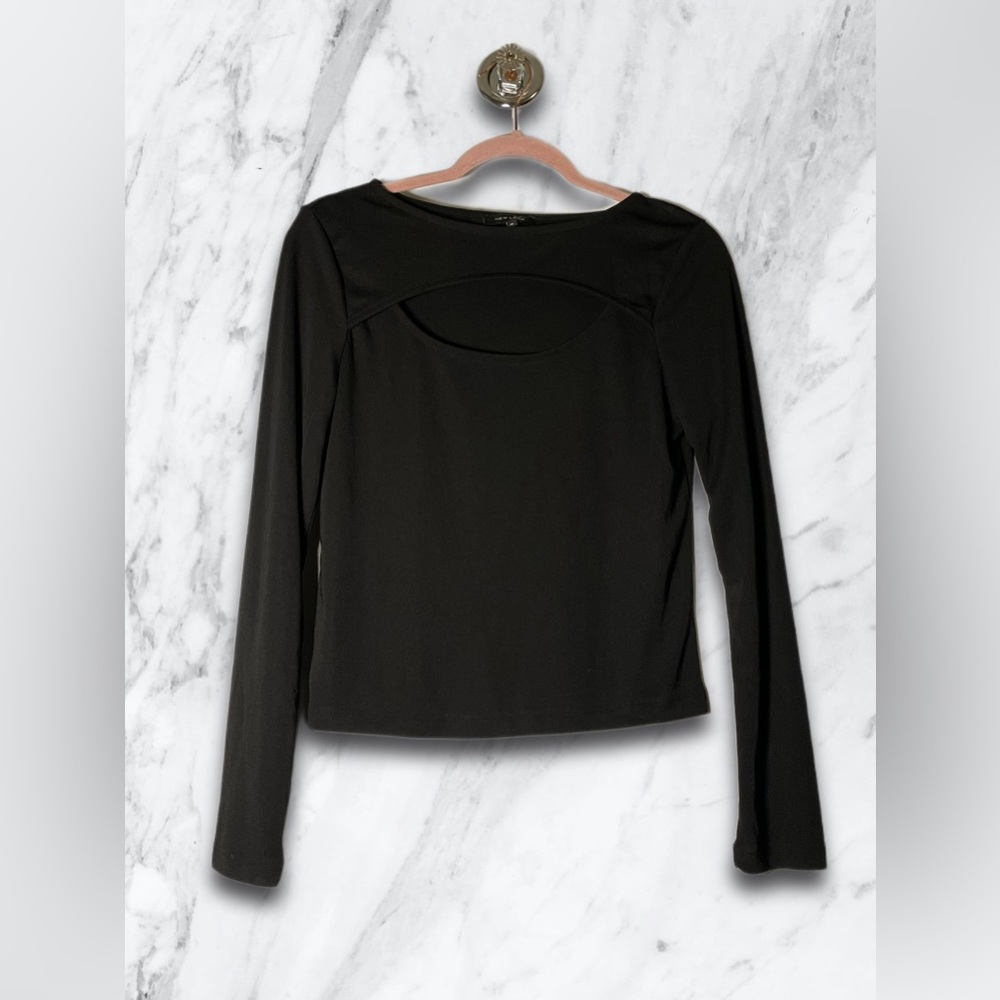 Black Long-Sleeve Fitted Cut-Out Top